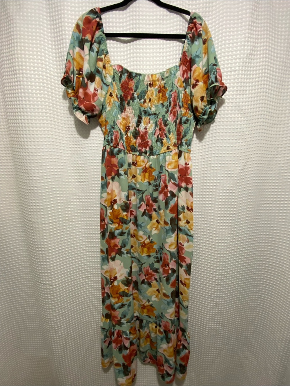 Floral Flowy Maxi Dress in Sage, Coral and Orange